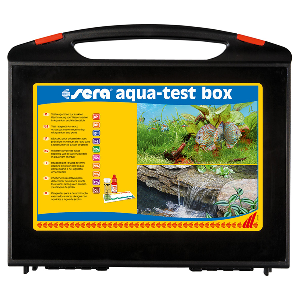 Тест воды для аквариума купить. Sera Aqua-Test Box (cu) тесты для аквариумной воды (набор). Набор тестов Sera 9. Набор тестов для воды Sera Aqua-Test-Box. Тесты Sera для аквариума.